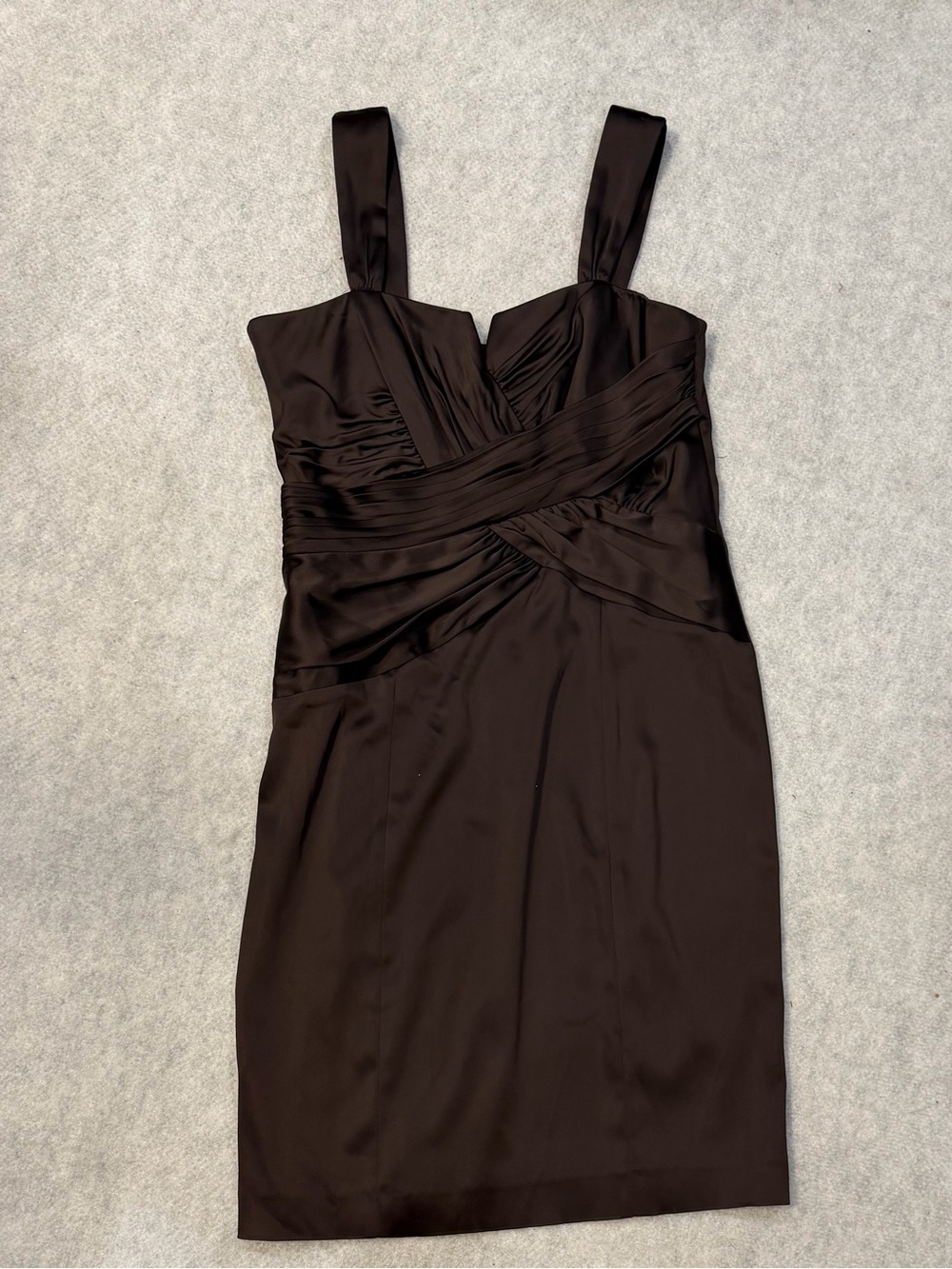 Calvin Klein Black Satin Ruched Midi Dress size 10